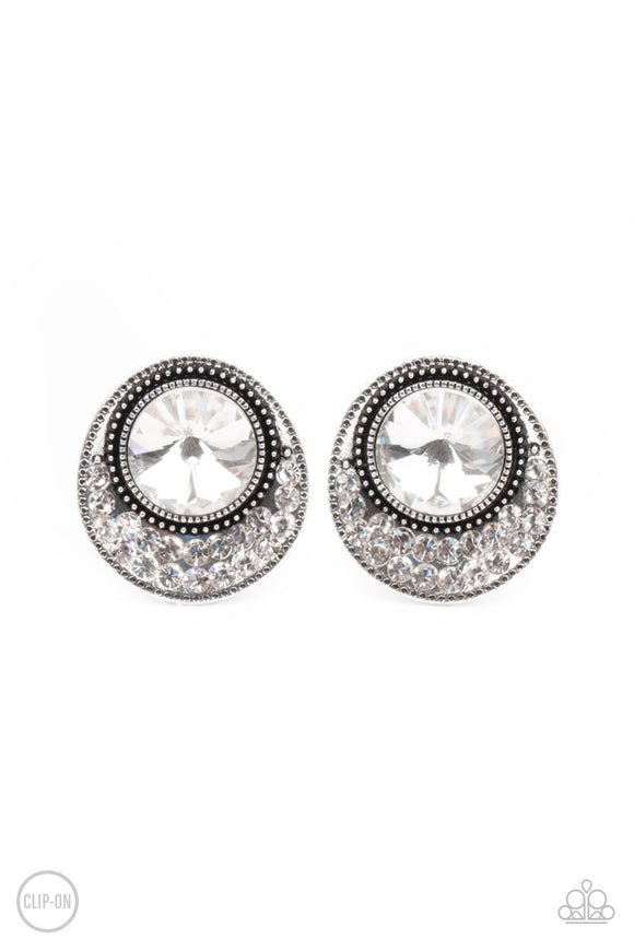 Off The RICHER-Scale - White Clip-on Earring