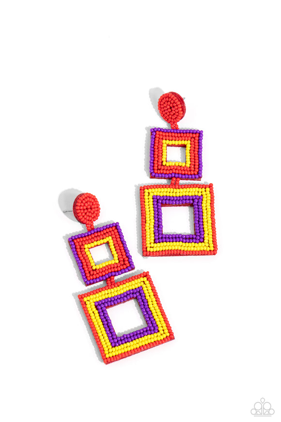 Seize the Squares - Red Earring